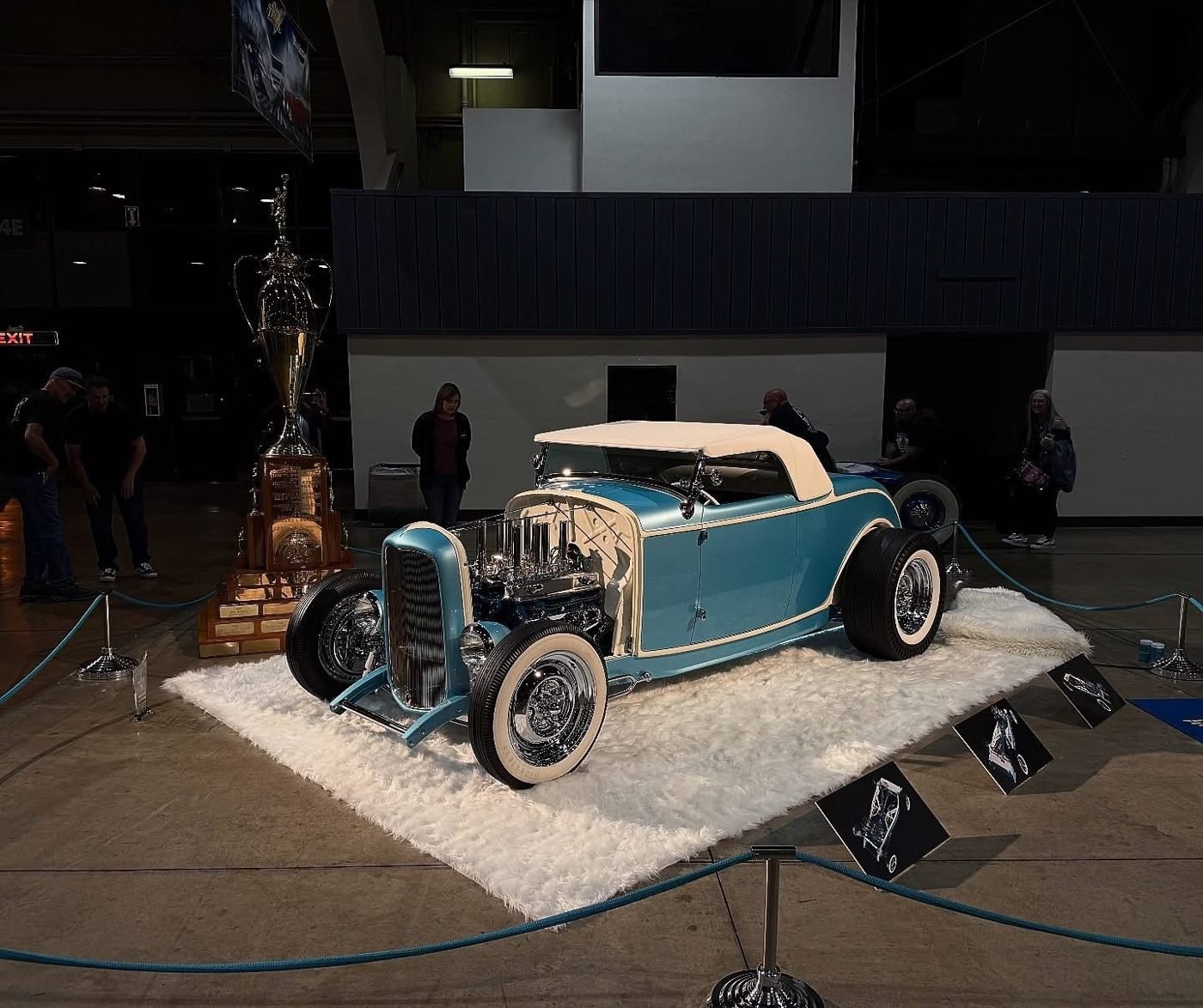 Blue Ribbon, the 2026 America’s Most Beautiful Roadster, on the show floor at Pomona