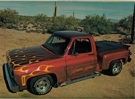 A flamed Squeeg’s pickup in the Arizona desert, from the shop archive